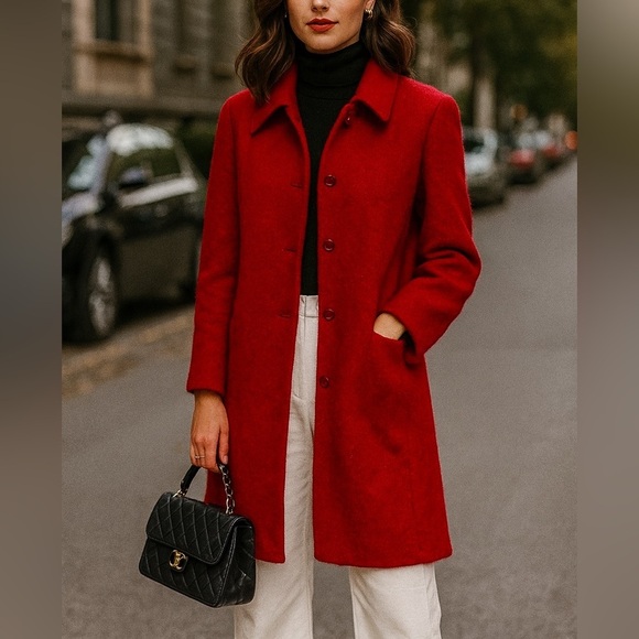 Amanda Smith Red Mohair Alpaca Wool Blend Coat Women’s 14 Luxury Winter Jacket - Picture 7 of 7